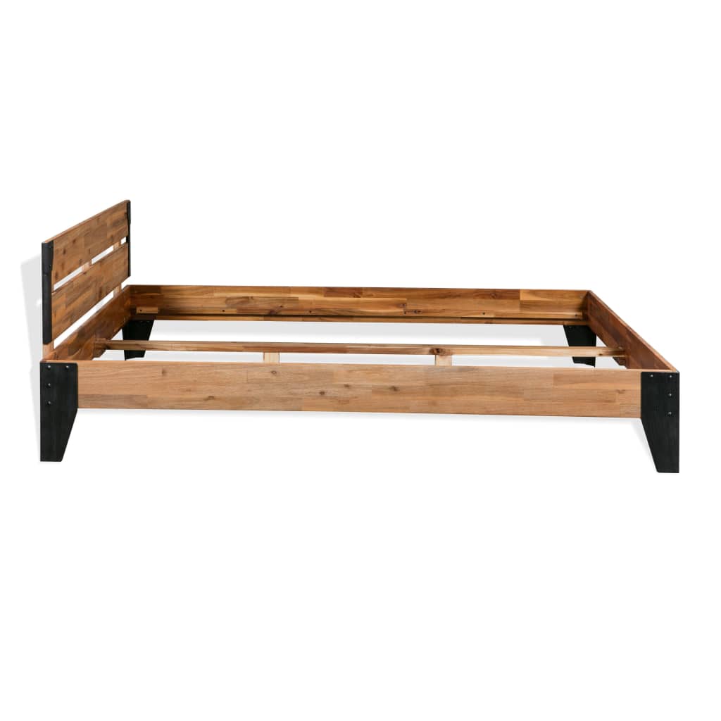 Bed Frame Solid Acacia Wood Steel Brown 281453