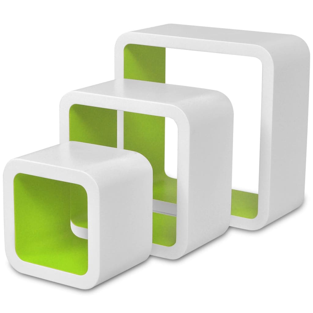 Wall Cube Shelves White And Green 275980
