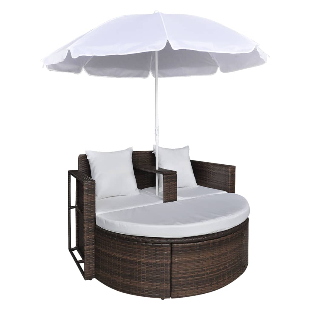 Patio Bed With Parasol Poly Rattan Brown 40734