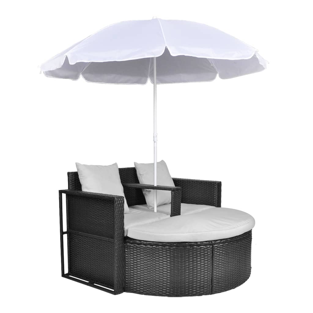 Patio Bed With Parasol Poly Rattan Brown 40734