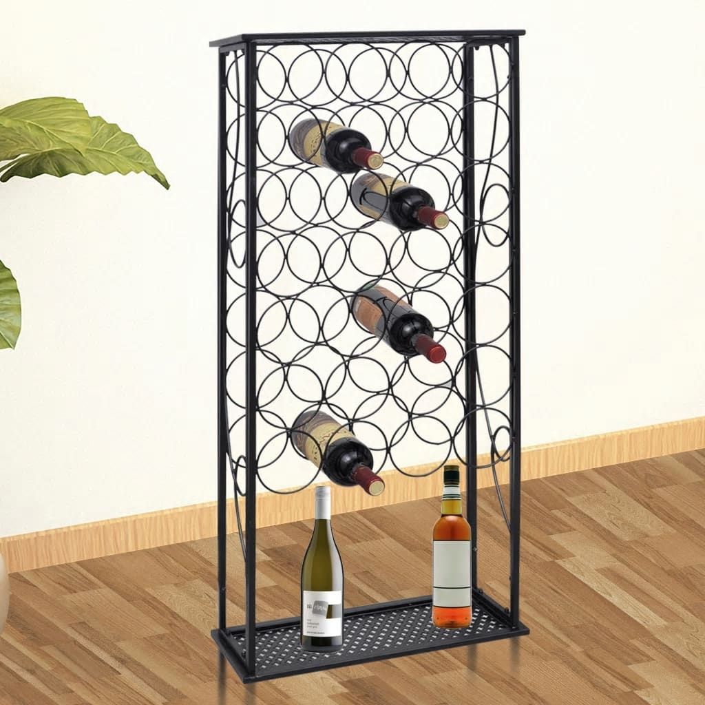 Wine Rack With Glass Holder For Bottles Metal Black 240940