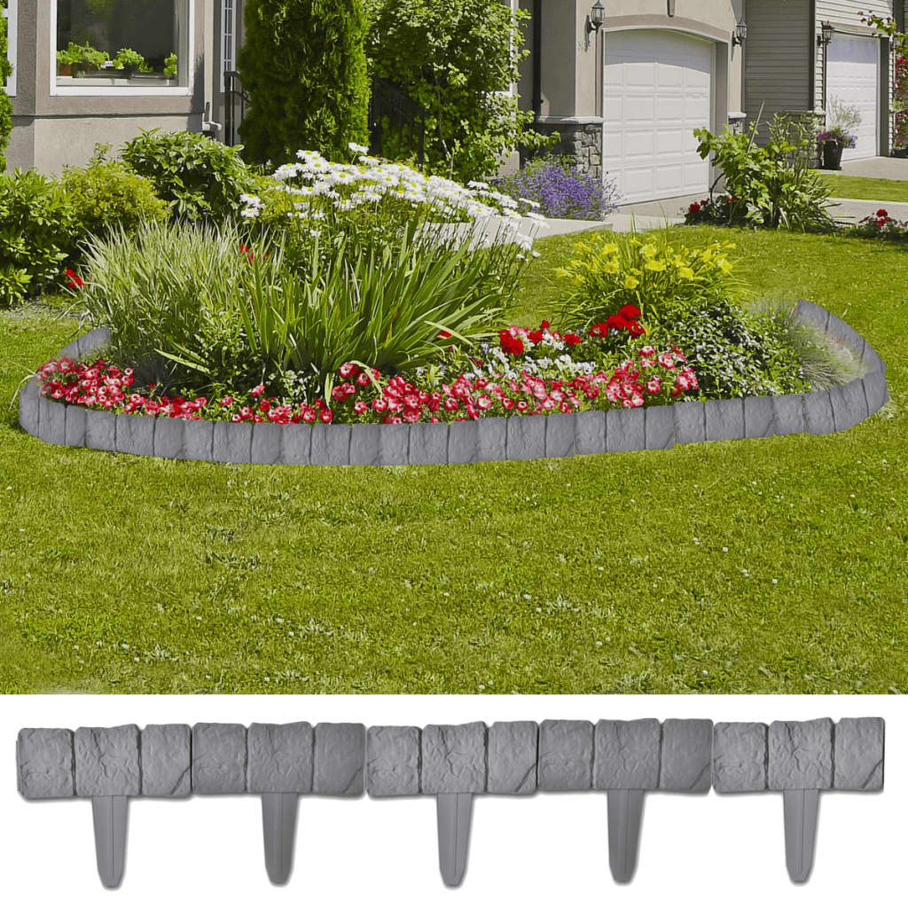 Plastic Garden Lawn Fence Stone Look Grey 40917