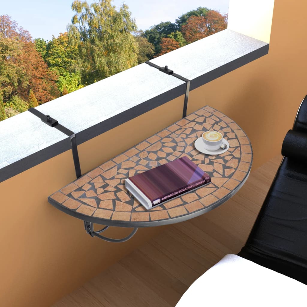 Hanging Balcony Table Terracotta Mosaic Brown 41123