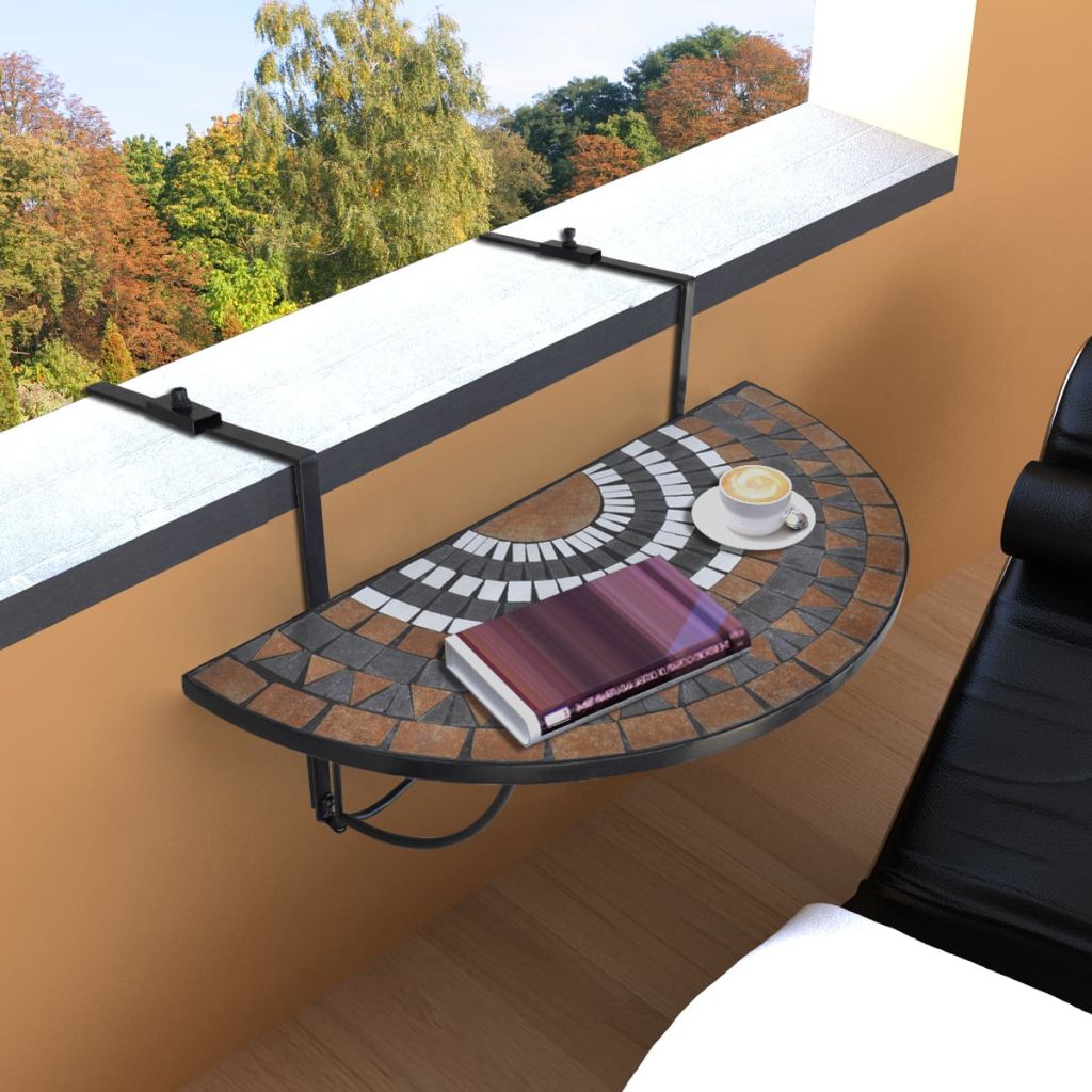 Hanging Balcony Table Terracotta Mosaic Brown 41123