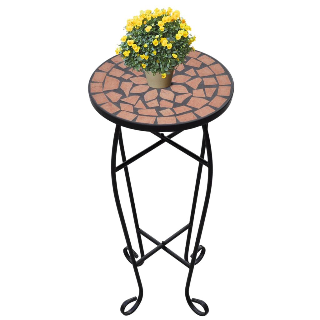 Mosaic Side Table Plant Table Terracotta Black 41127