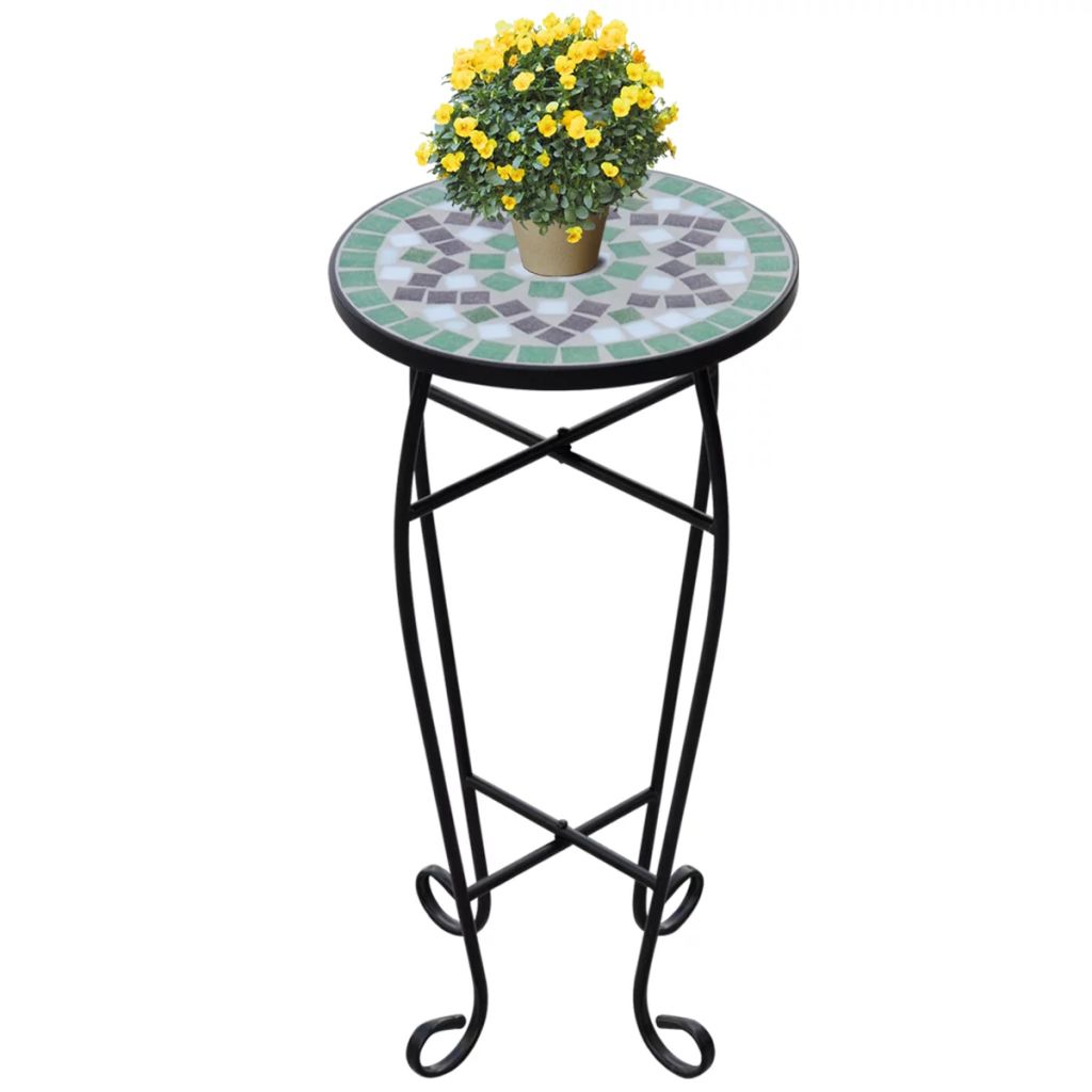 Mosaic Side Table Plant Table White Green 41130