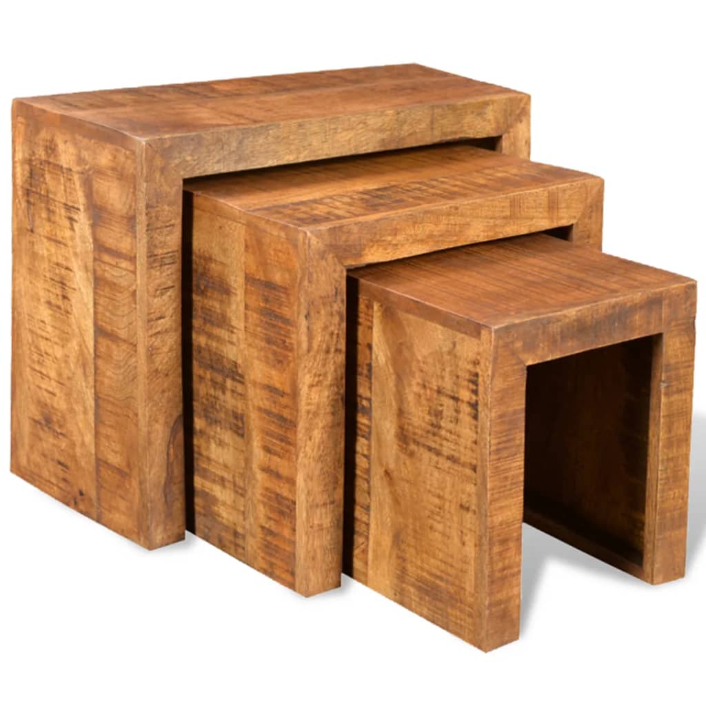 Nesting Table Set S Solid Mango Wood Brown 241130