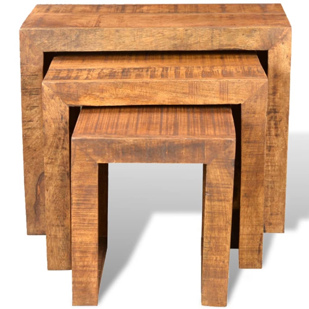 Nesting Table Set S Solid Mango Wood Brown 241130
