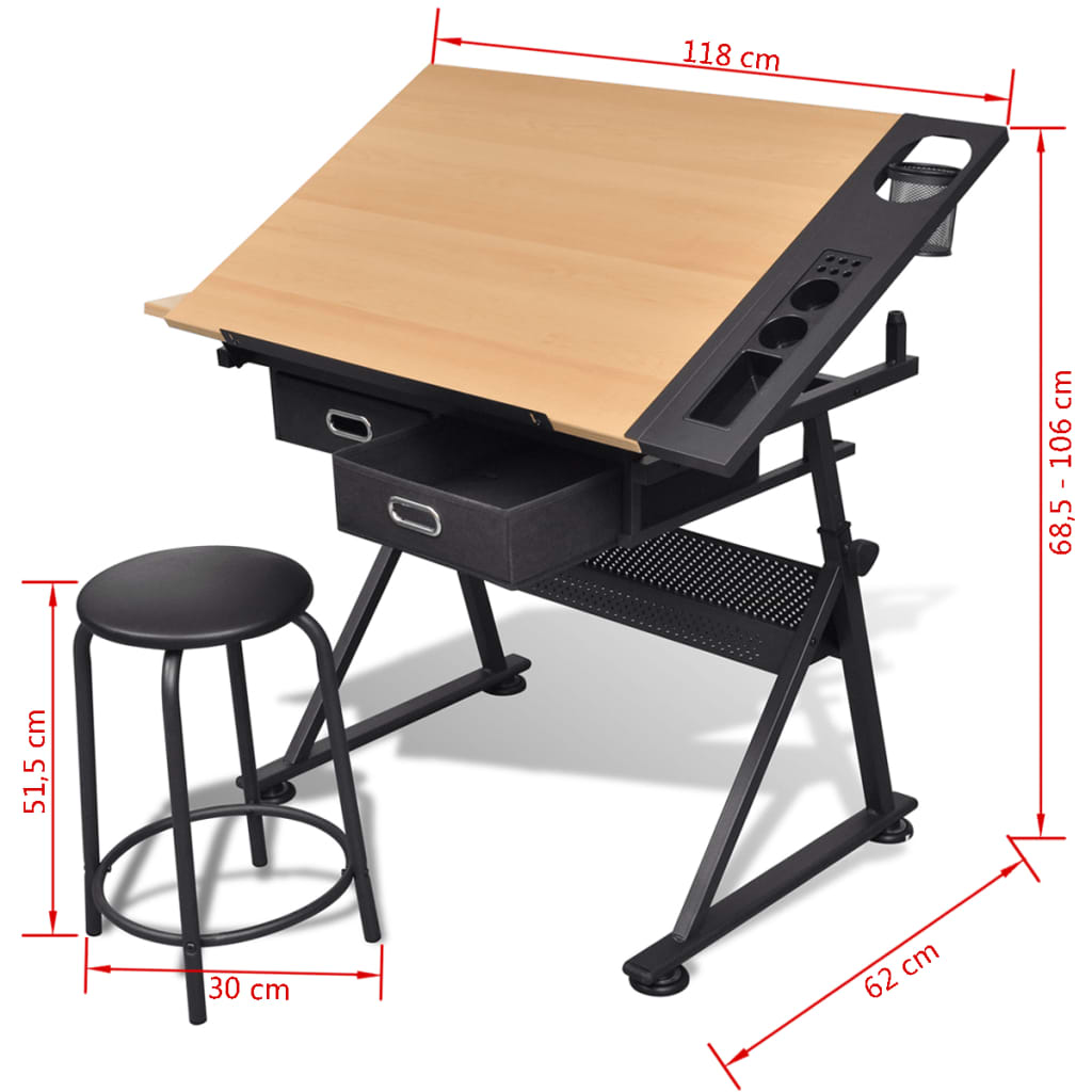 Two Drawers Tiltable Tabletop Drawing Table With Sto 20087