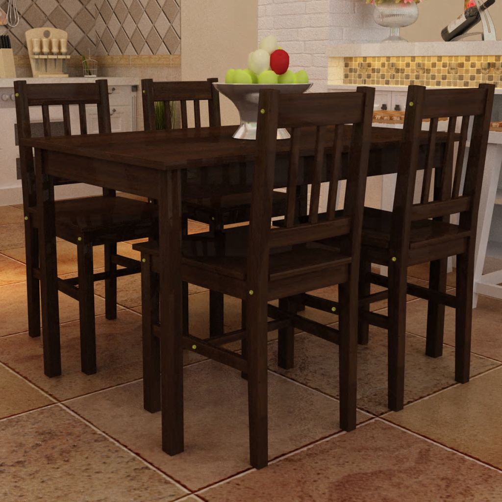 Wooden Dining Table With Chairs Natural Brown 241220