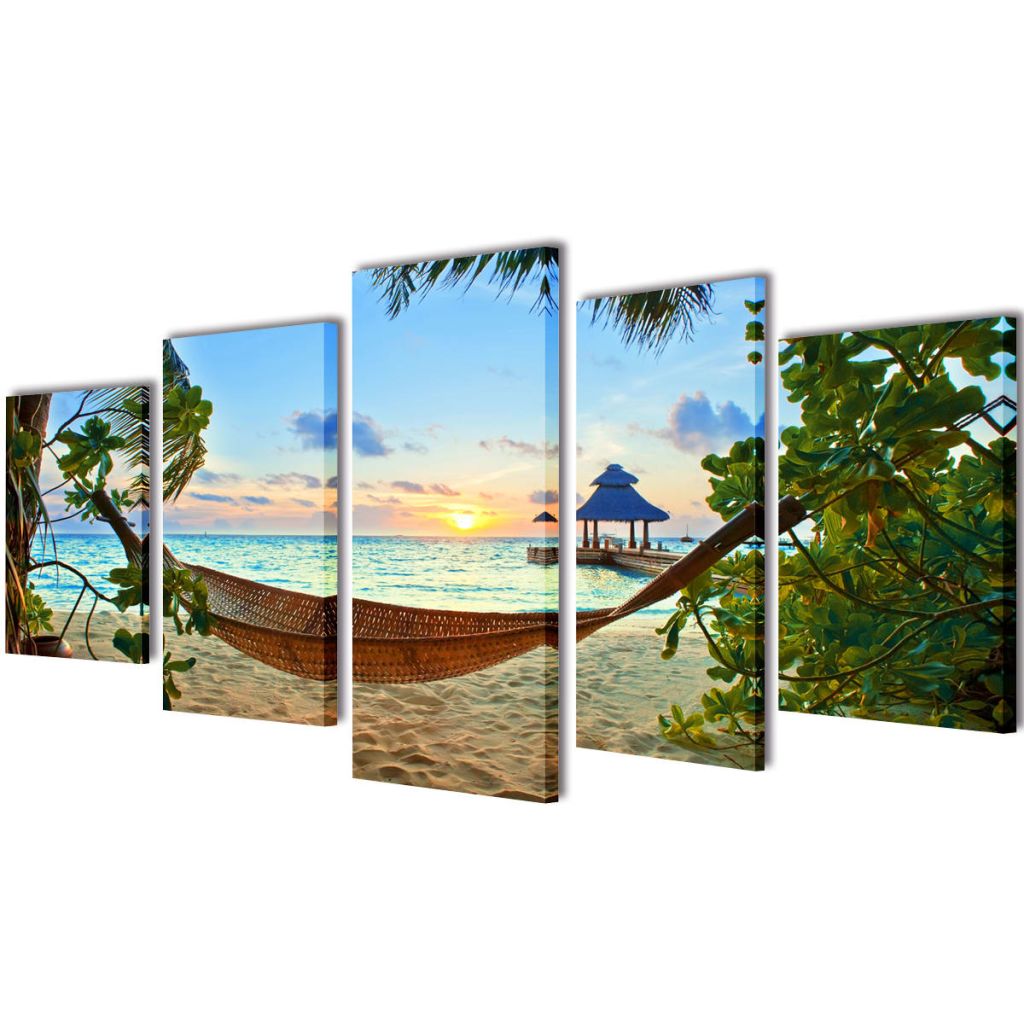Canvas Wall Print Set Sand Beach With Palm Tree Mult 241560
