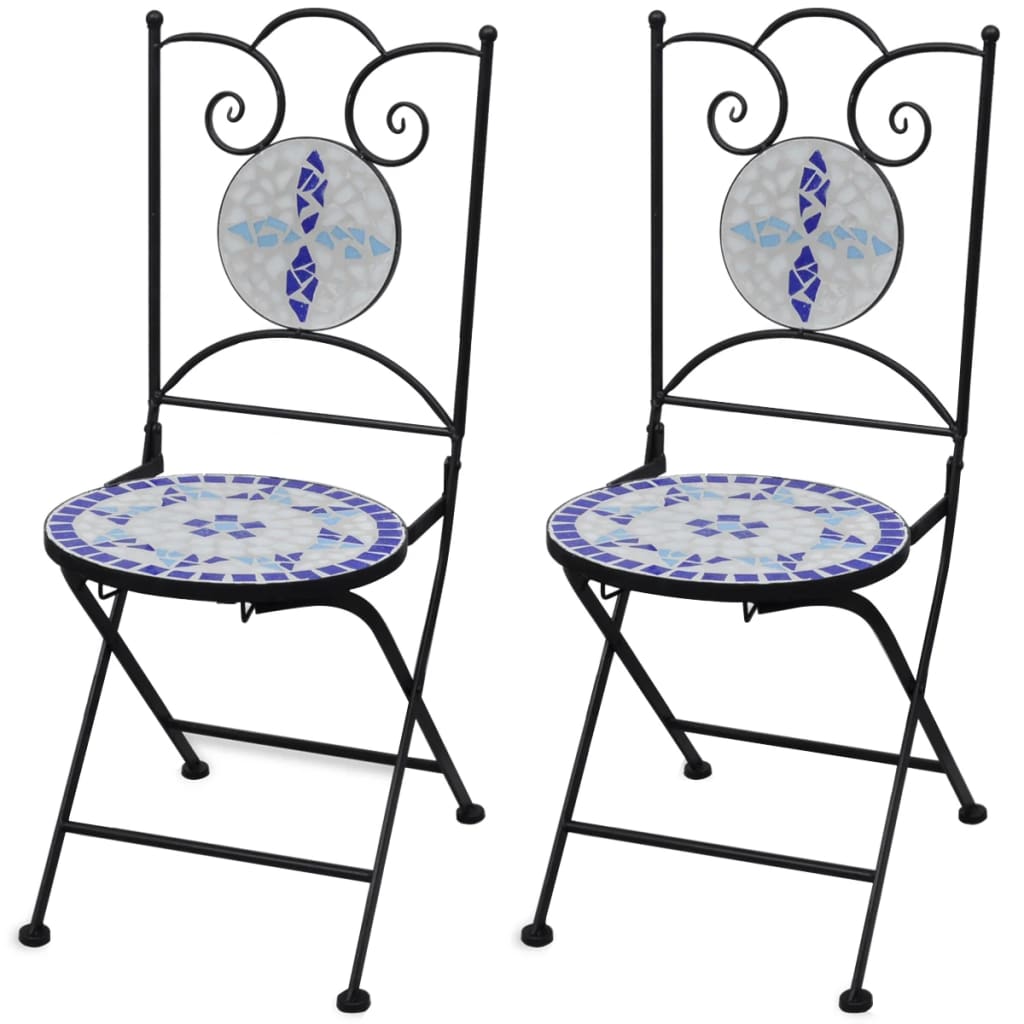 Folding Bistro Chairs Ceramic Blue And White Multico 41531