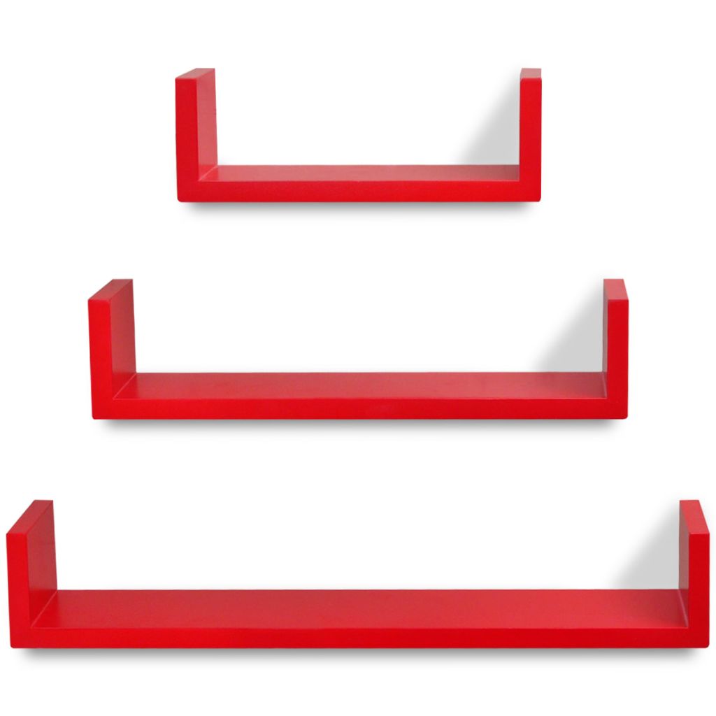 Red Mdf Floating Wall Display Shelf Cubes Book Dvd S 242170