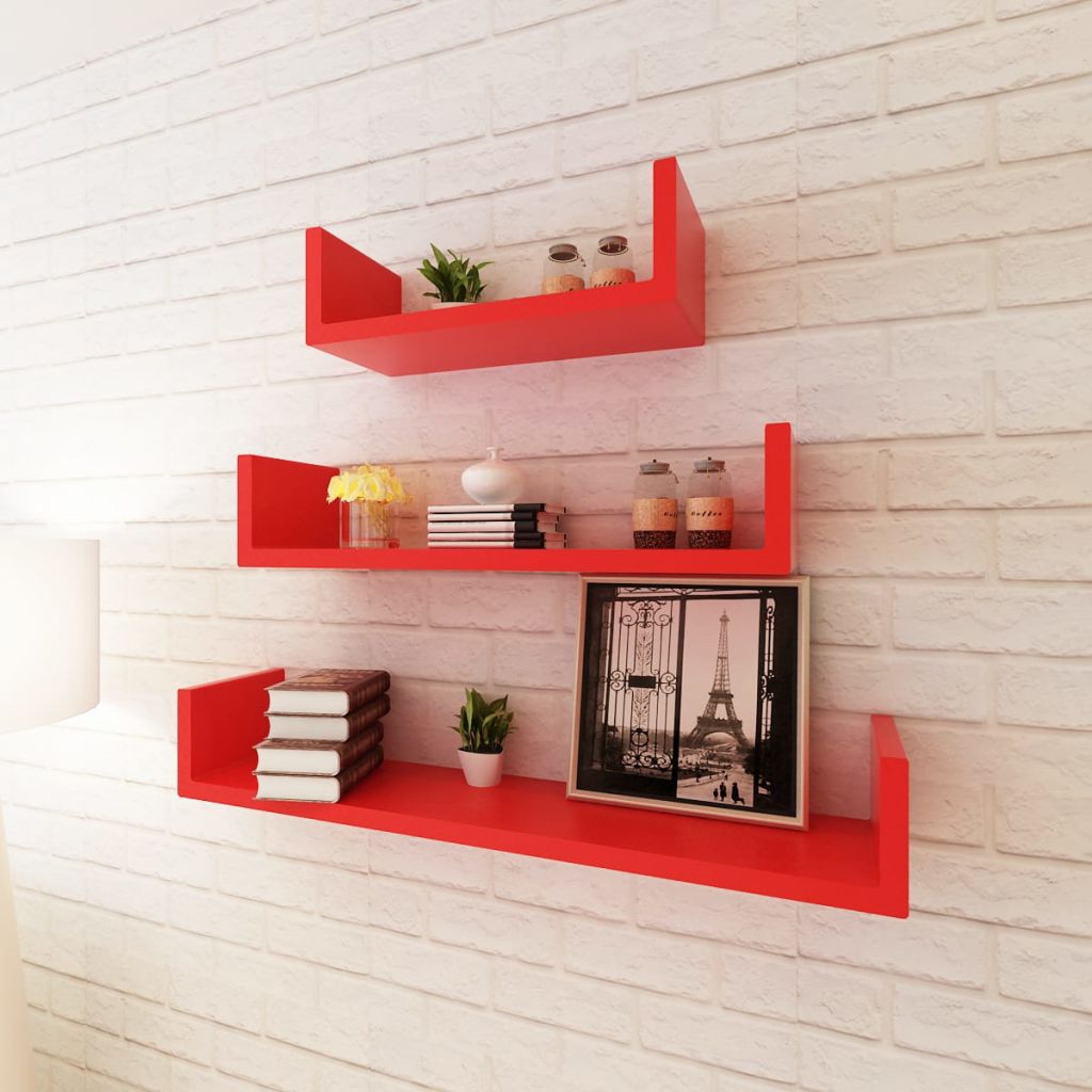 Red Mdf Floating Wall Display Shelf Cubes Book Dvd S 242170
