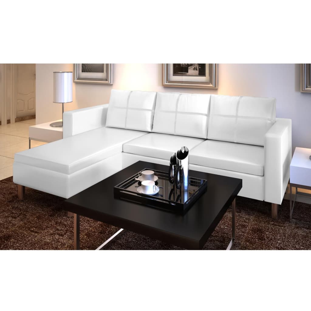 Sofa Bed L Shaped Artificial Leather Adjustable Whit 242533