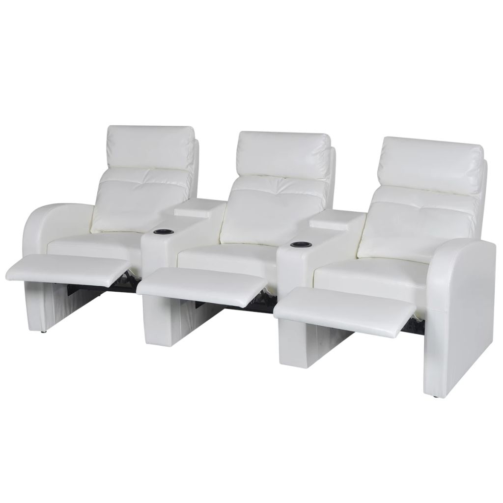 Seater Home Theater Recliner Sofa Faux Leather White 242540