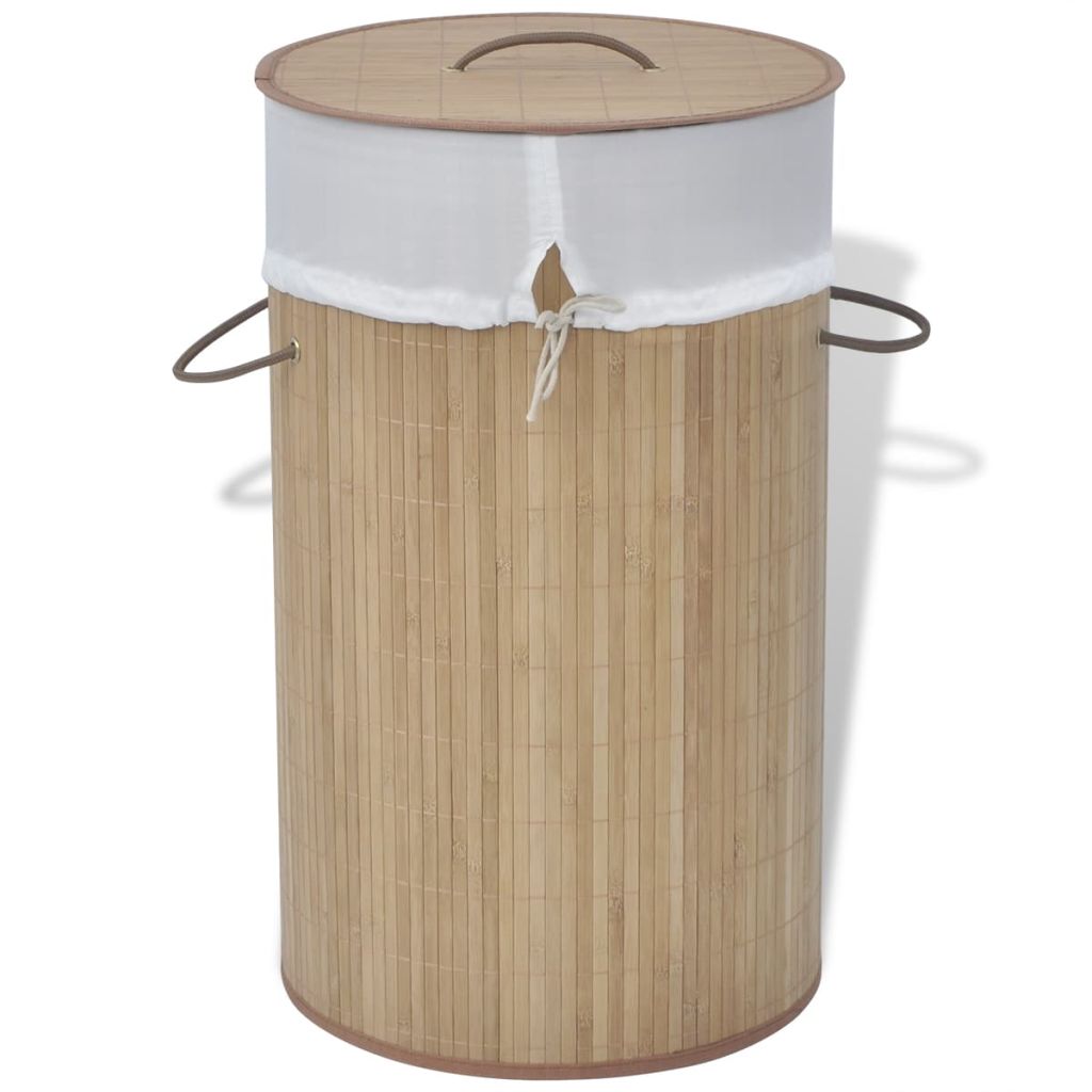 Bamboo Laundry Bin Round Natural Brown 242723