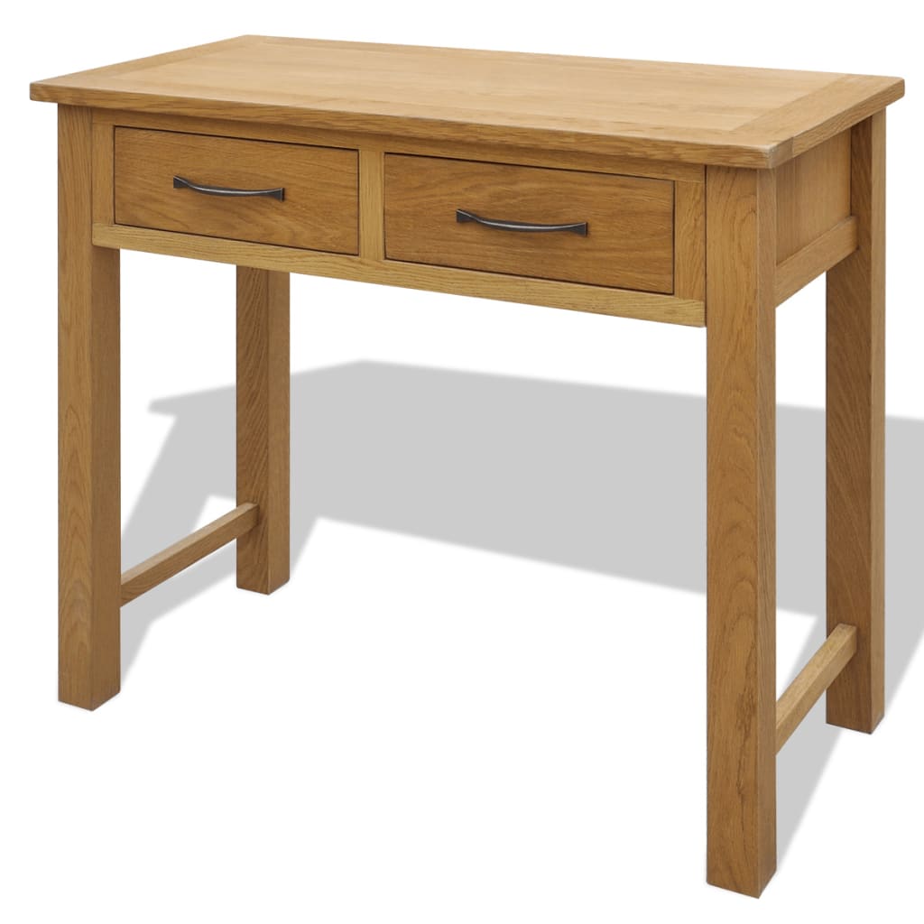 Solid Oak Wood Dressing Table With Stool Brown 242742