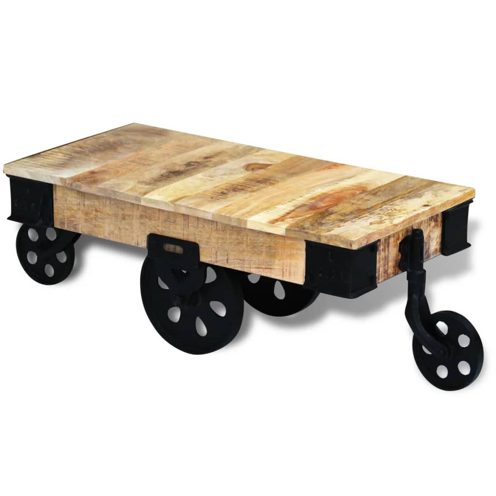 Coffee Table With Wheels Rough Mango Wood Brown 243280