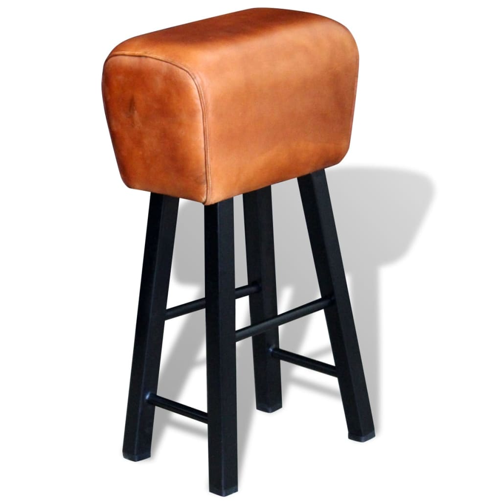 Bar Stool Black And Real Leather Brown 243303