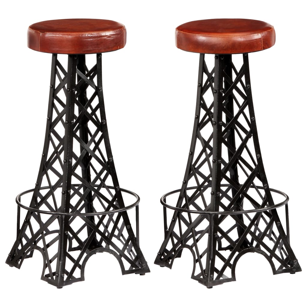 Bar Stools Real Leather Brown 247659
