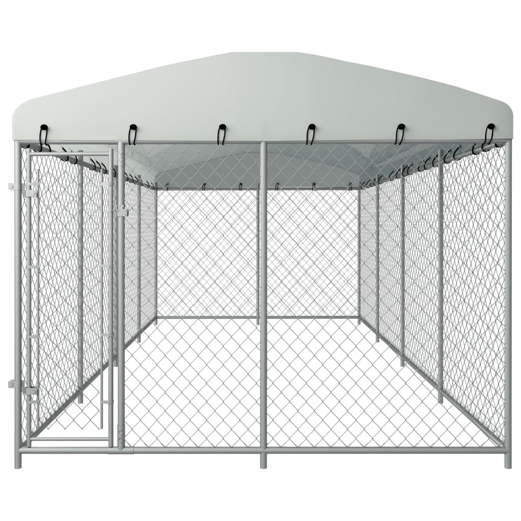 Outdoor Dog Kennel With Roof Silver 144937