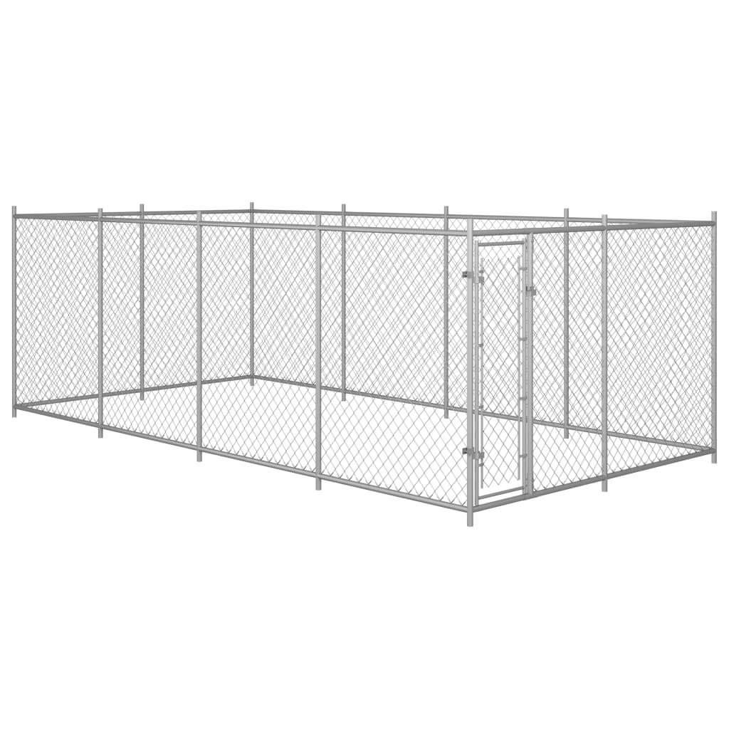 Outdoor Dog Kennel With Roof Silver 144937