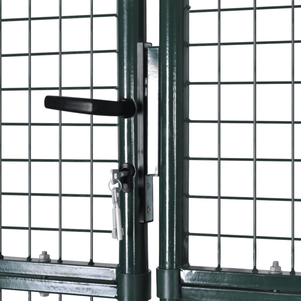 Double Door Fence Gate Powder Coated Steel Green 145049
