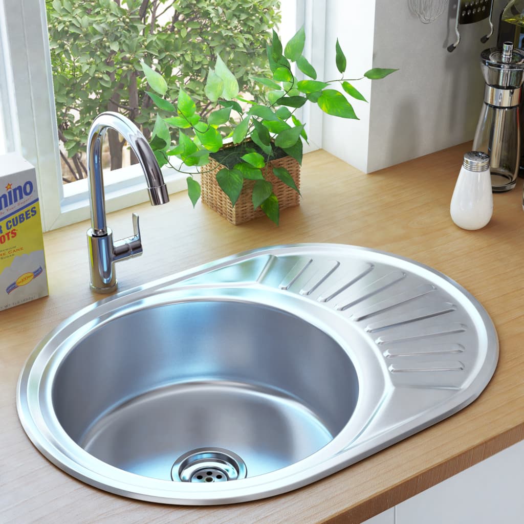 Kitchen Sink With Strainer And Trap Stainless Steel 145070