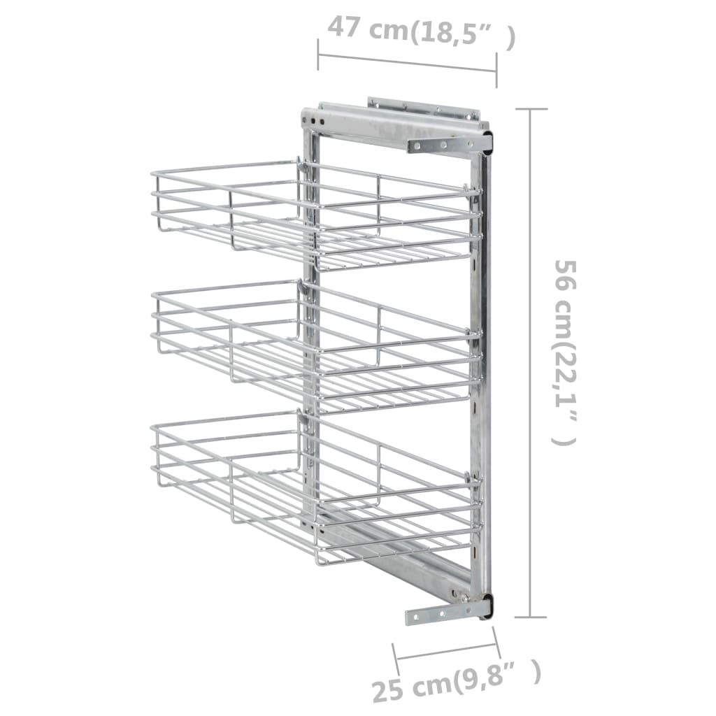 Tier Pull Out Kitchen Wire Basket Silver 50968
