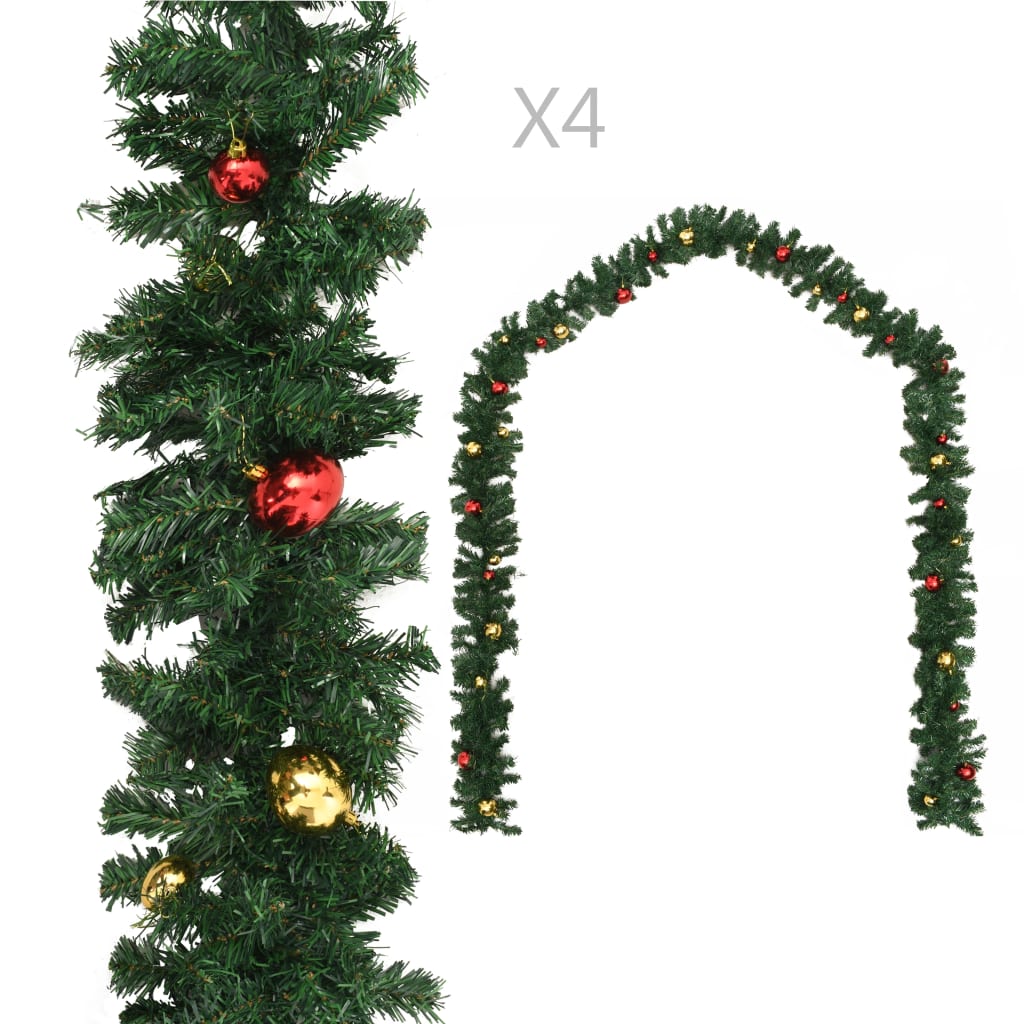 Christmas Garland Decorated With Baubles Green 284305