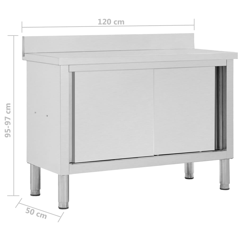 Work Table With Sliding Doors Stainless Steel 51050