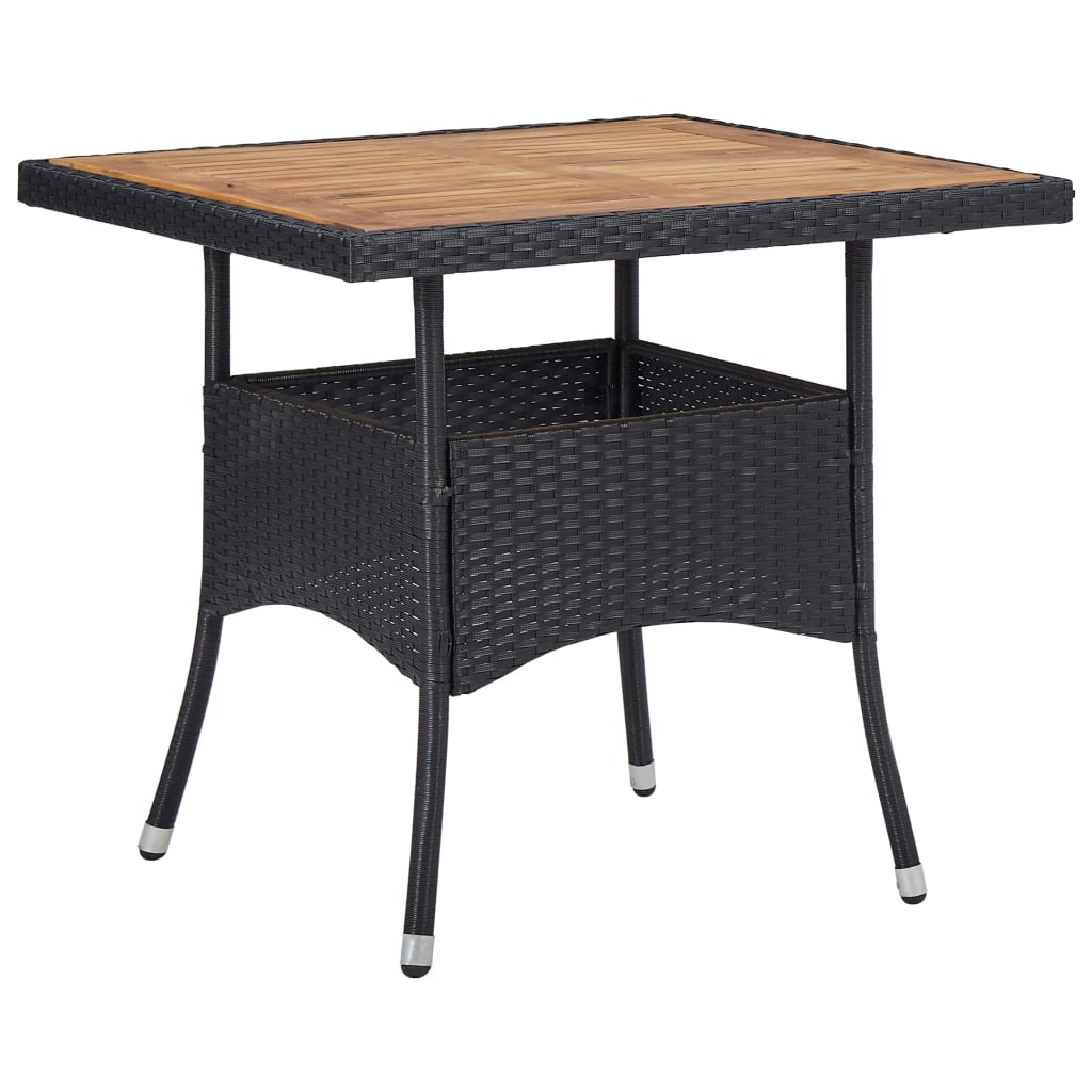 Patio Dining Table Poly Rattan And Solid Acacia Wood 46171