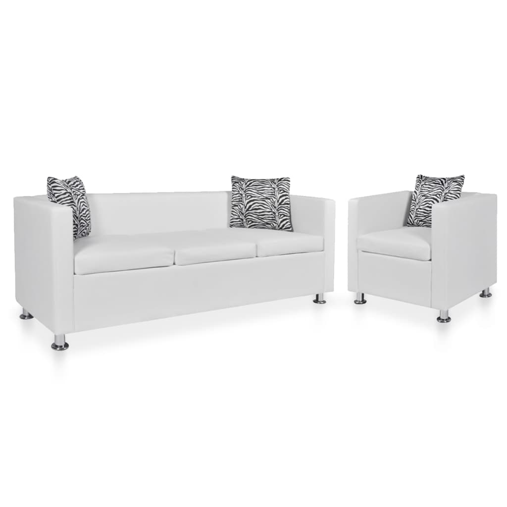 Sofa Set Armchair And Seater Faux Leather White 278521