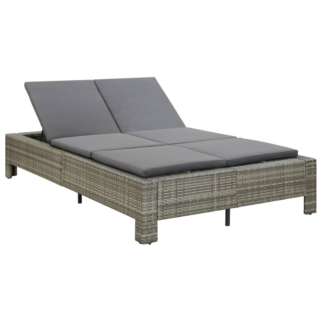 Person Sunbed With Cushion Gray Poly Rattan Grey 46240