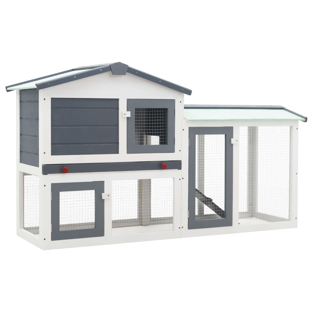 Outdoor Large Rabbit Hutch Gray And White Wood Grey 170840