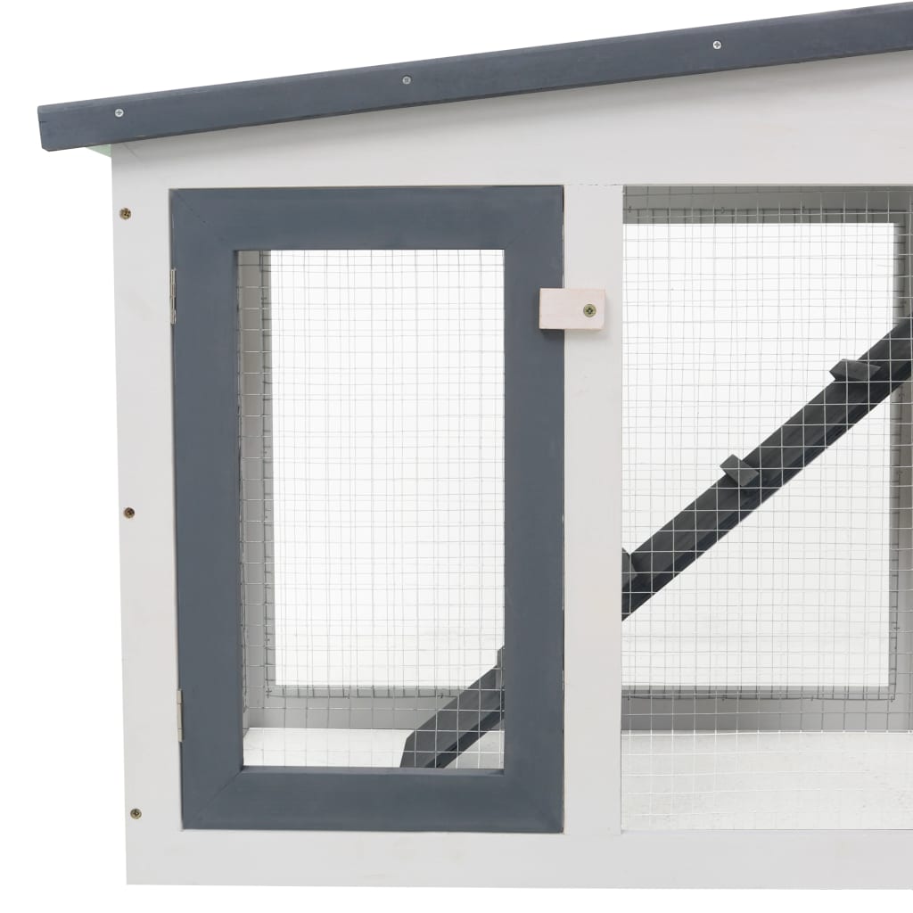 Outdoor Large Rabbit Hutch Gray And White Wood Grey 170840