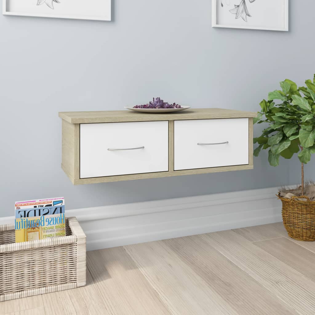 Wall Mounted Drawer Shelf White And Sonoma Oak Multi 800590