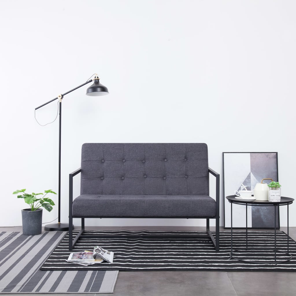 Seater Sofa With Armrests Light Gray Steel And Fabri 282270