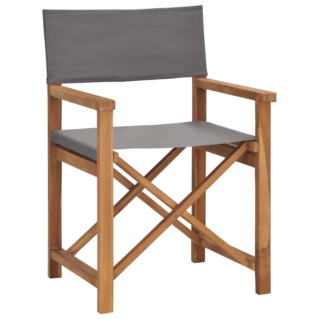 Directors Chair Solid Teak Wood Gray Grey 47411