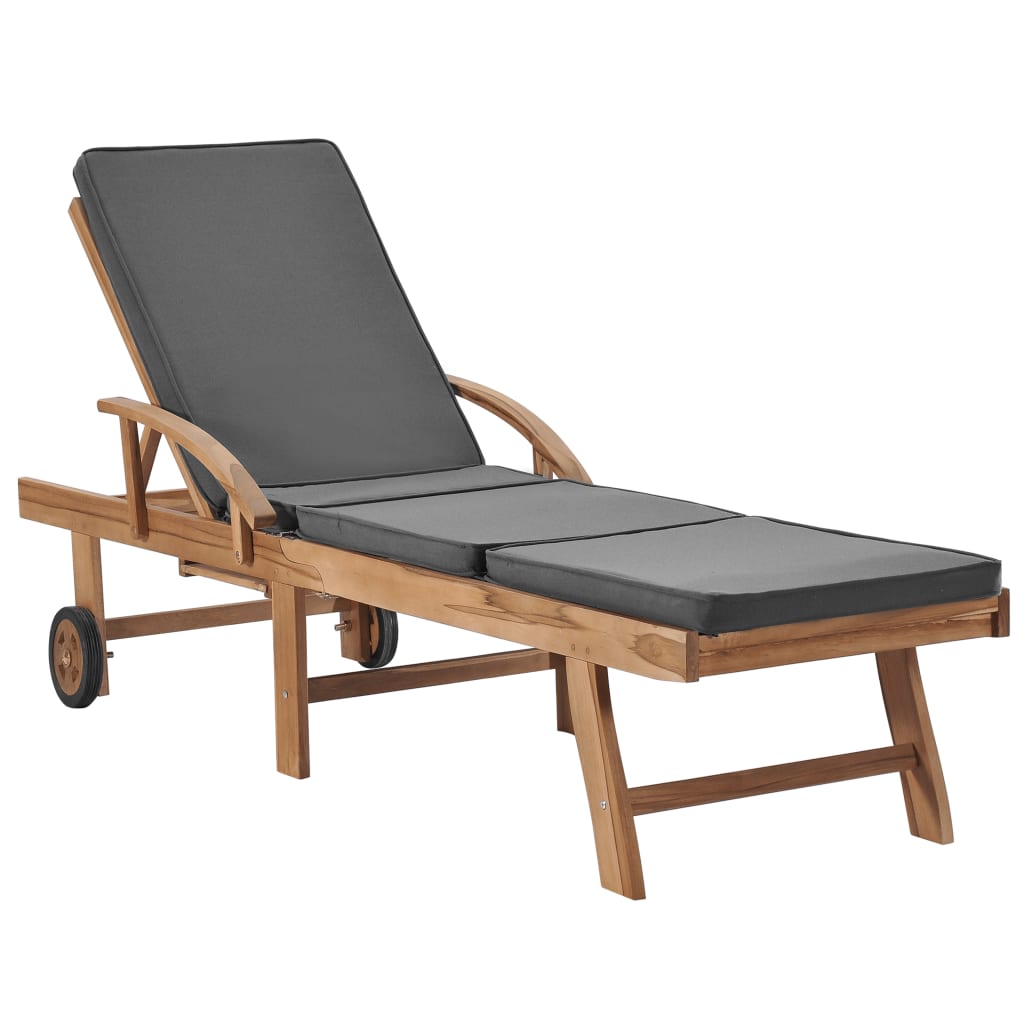 Sun Lounger With Cushion Solid Teak Wood Cream 48022