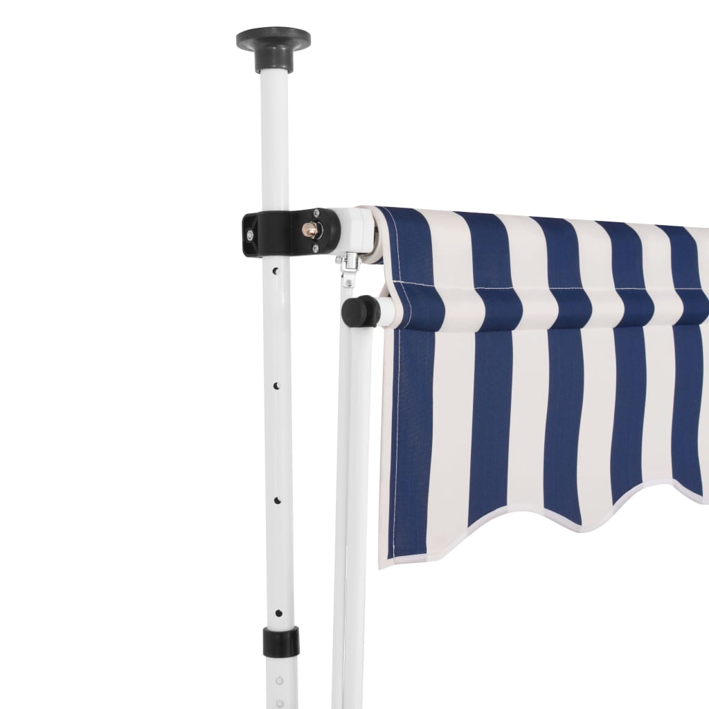 Manual Retractable Awning And White Stripes Blue 48236