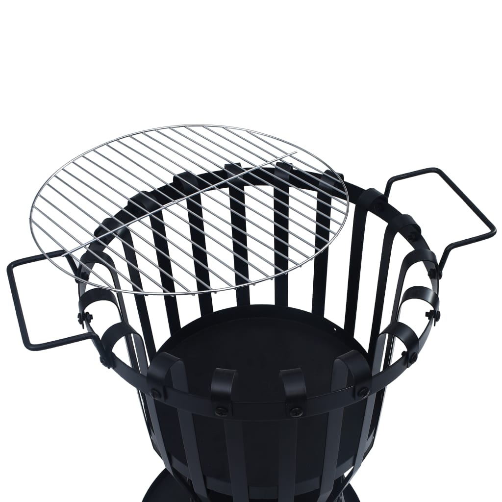 Garden Fire Pit Basket With Bbq Grill Steel Black 47851