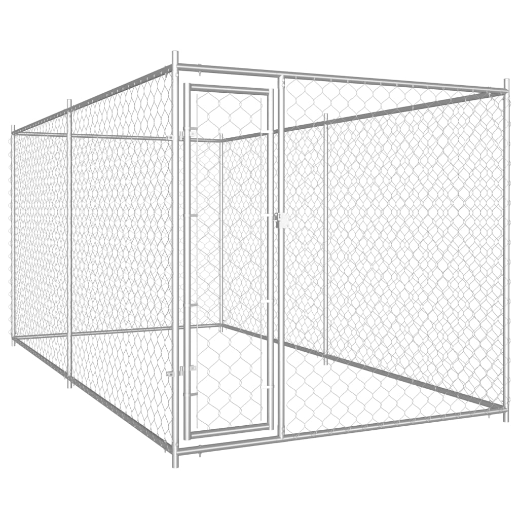 Outdoor Dog Kennel With Canopy Top Silver 145024