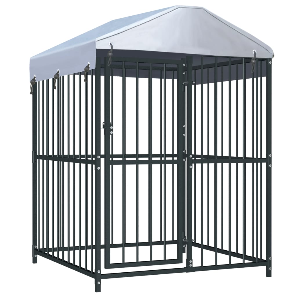 Outdoor Dog Kennel With Roof Black 145760
