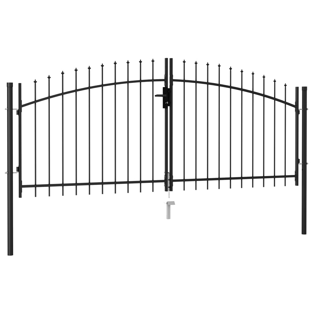 Fence Gate Double Door With Spike Top Steel Black 146027