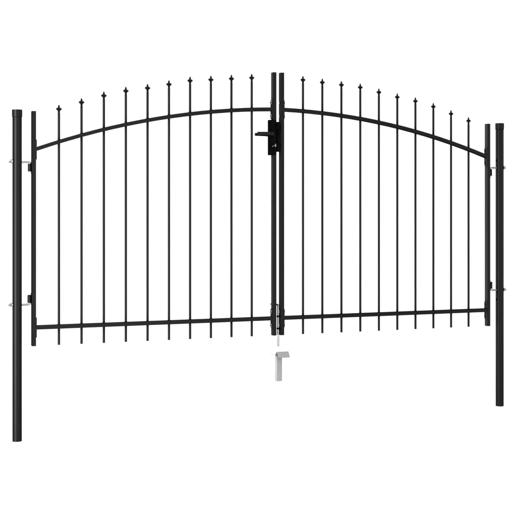 Fence Gate Double Door With Spike Top Steel Black 146027