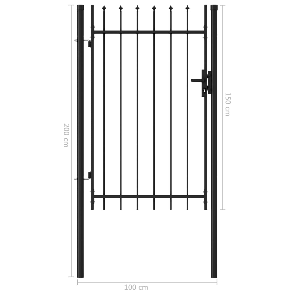 Fence Gate Single Door With Arched Top Steel Black 146030