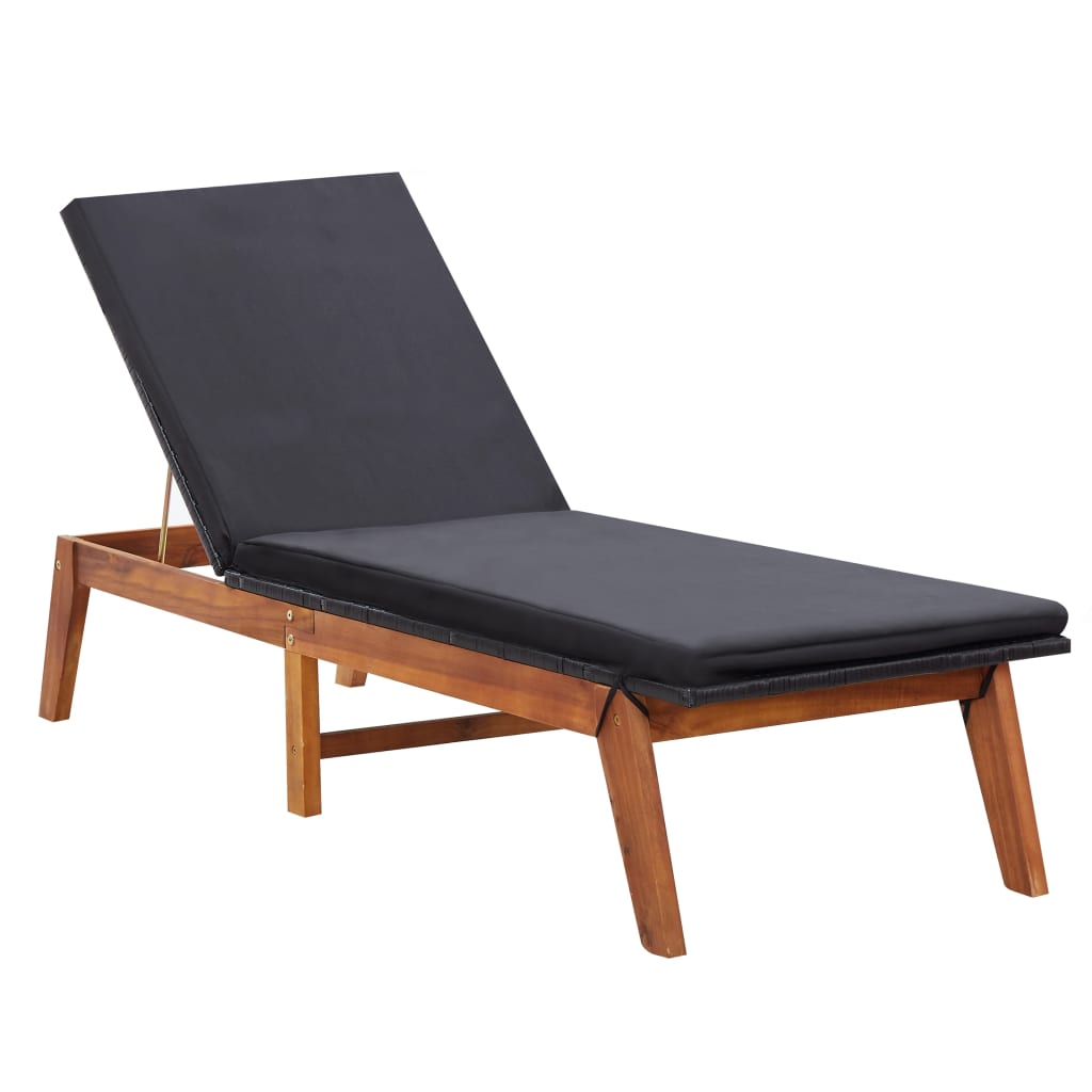 Sun Lounger With Cushion Poly Rattan And Solid Acaci 45990
