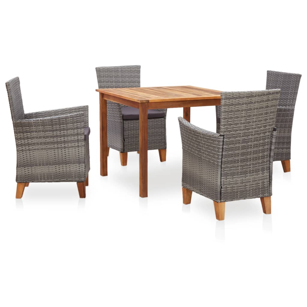 Dining Set Poly Rattan And Solid Acacia Wood Gray Gr 46000